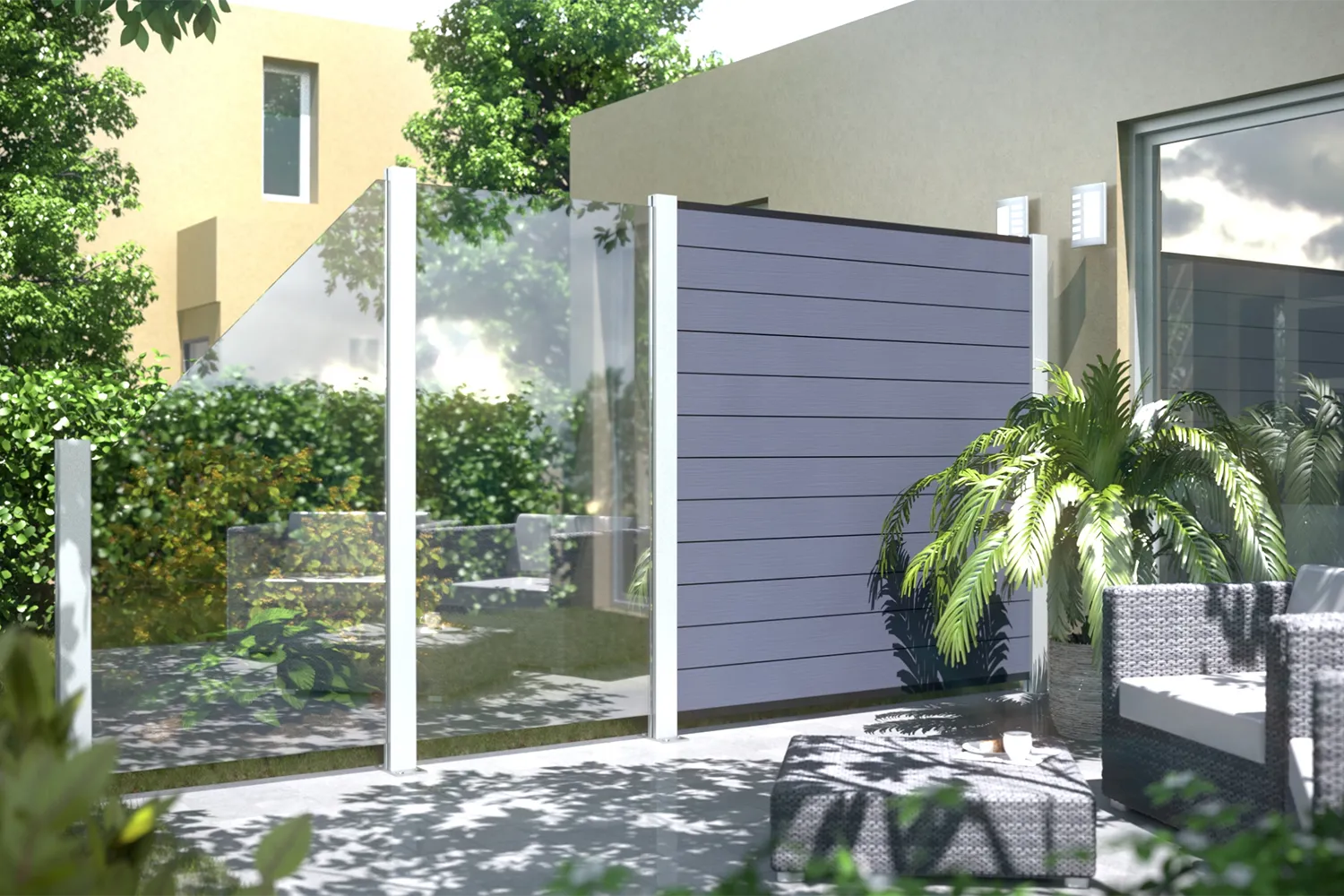 Glasplaat voor terrasafscheiding.